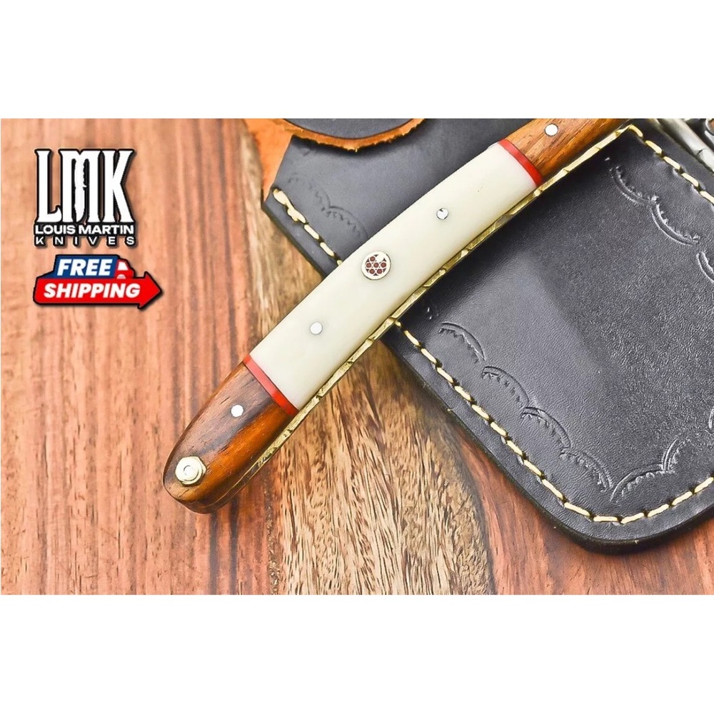 Damascus Steel Straight Razor Bone Handle - Picture 5 of 11